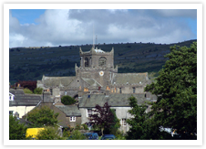 Cartmel Priory with Cartmel village inset
